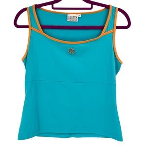 Lily’s of Beverly Hills Turquoise Tank Top Contrast Trim Embroidered Logo Size M